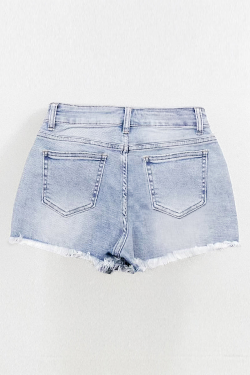 Mid Rise Raw Hem Multi Pocket Denim Shorts Vintage Street Style