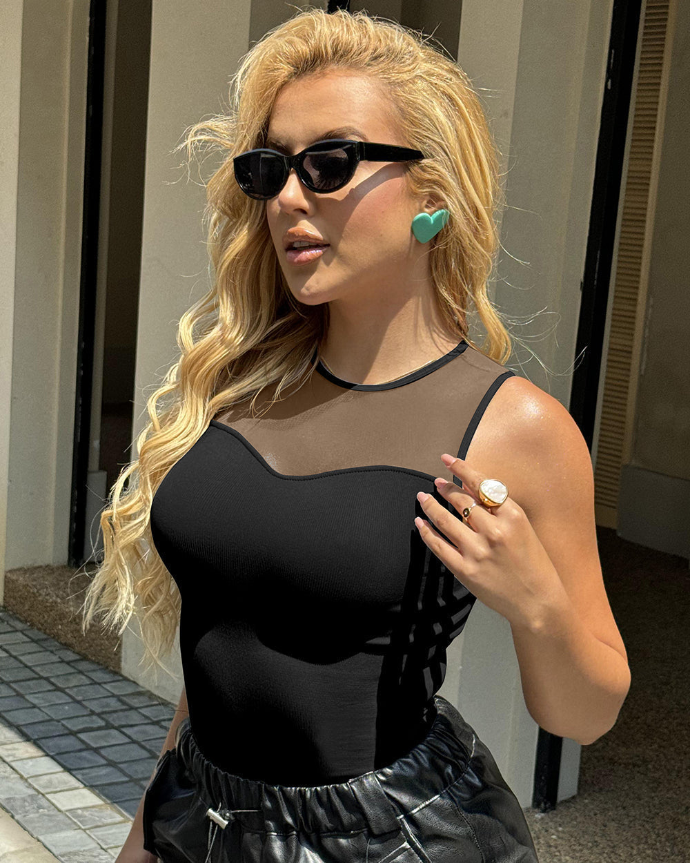 Crew Neck Mesh Bodysuits