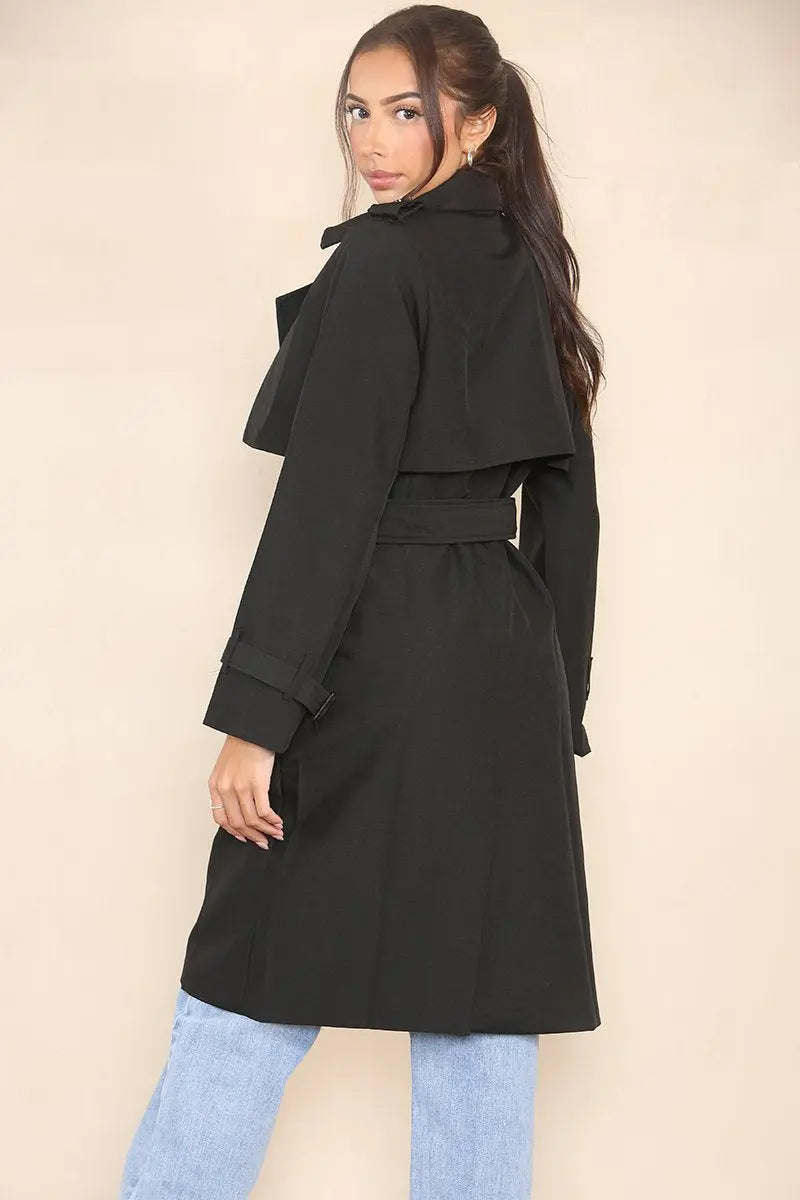 Classy Notch Lapel Double Breasted Belt Decor Trench Coat