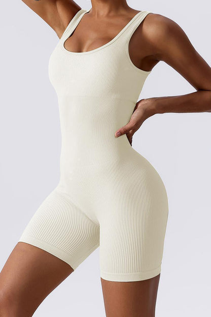 Athletic Thin Waist Ribbed Stretch Shaping Playsuit