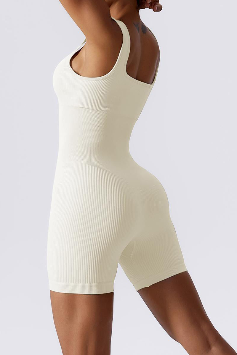 Athletic Thin Waist Ribbed Stretch Shaping Playsuit