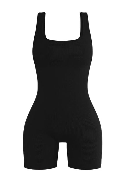 Athletic Thin Waist Ribbed Stretch Shaping Playsuit