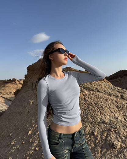 Crew Neck Ruched Stretch Fitted Tee Shirts Tops