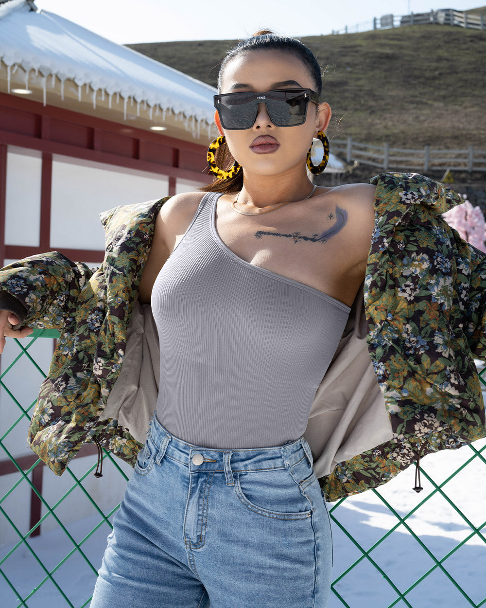 One Shoulder Sleeveless  Bodysuits