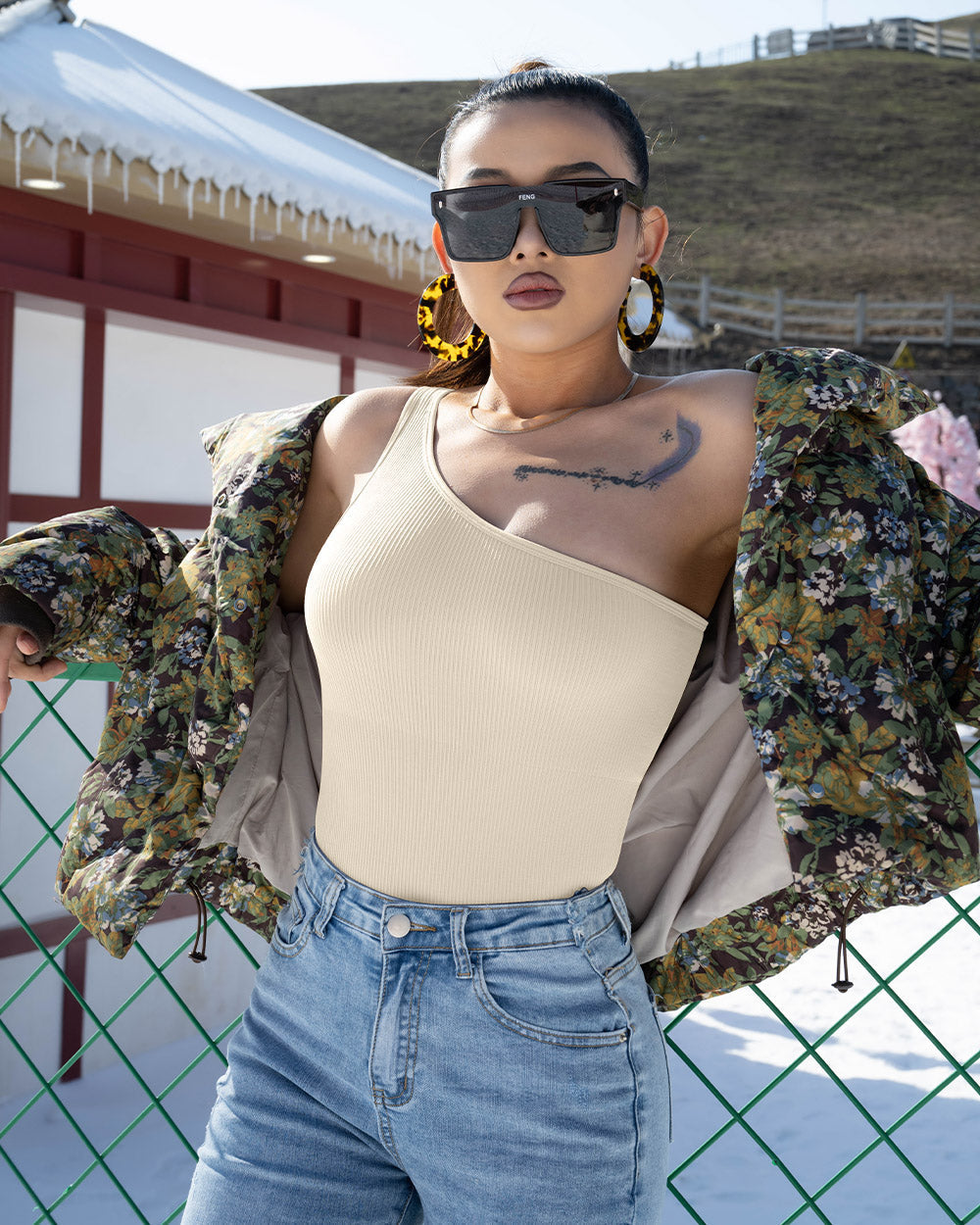 One Shoulder Sleeveless  Bodysuits