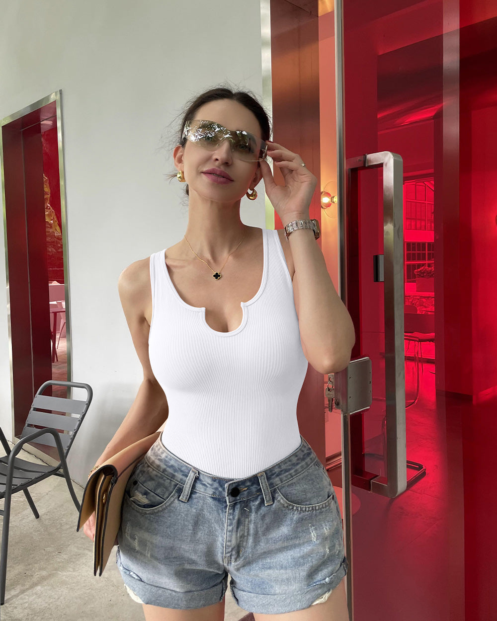 Ribbed  Sleeveless  Bodysuits