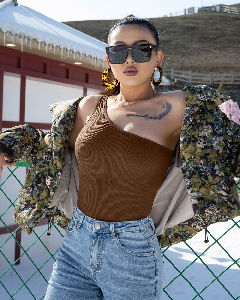 One Shoulder Sleeveless  Bodysuits