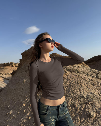 Crew Neck Ruched Stretch Fitted Tee Shirts Tops