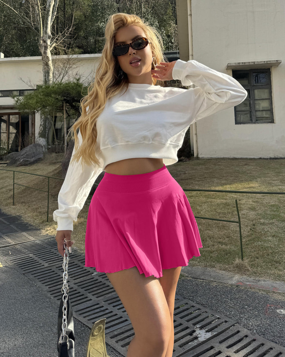 2 in 1 Basic Flared Mini Skirts