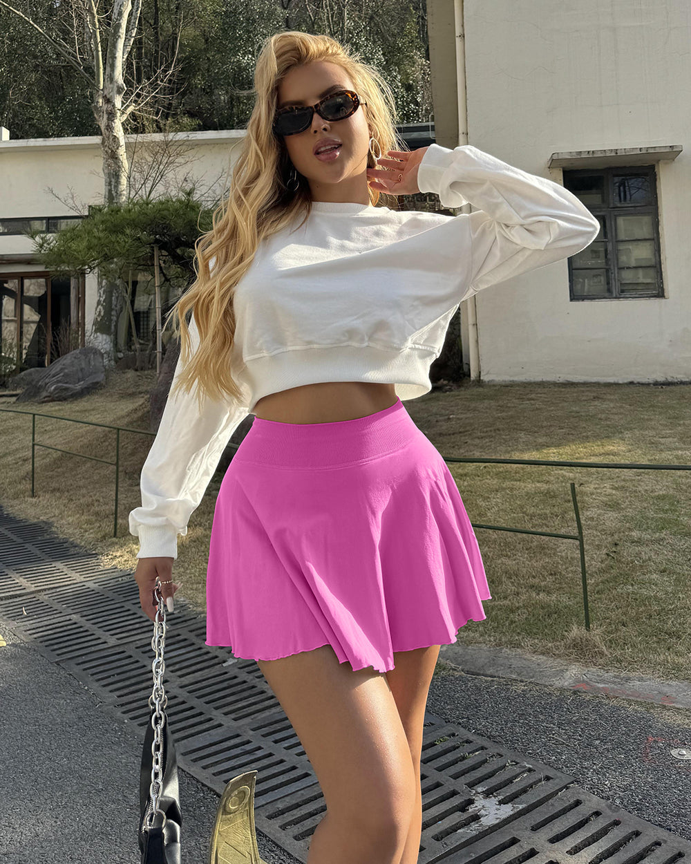 2 in 1 Basic Flared Mini Skirts
