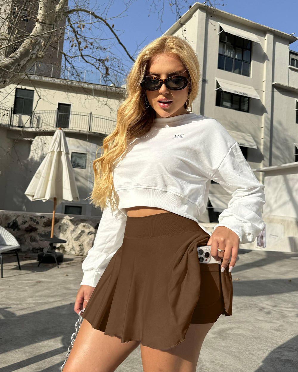 2 in 1 Basic Flared Mini Skirts
