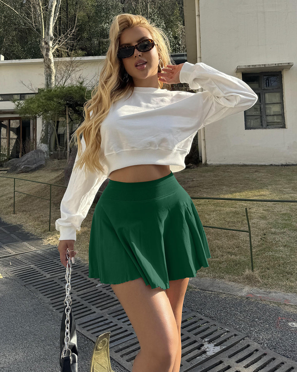 2 in 1 Basic Flared Mini Skirts