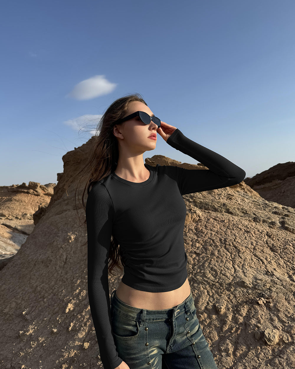 Crew Neck Ruched Stretch Fitted Tee Shirts Tops