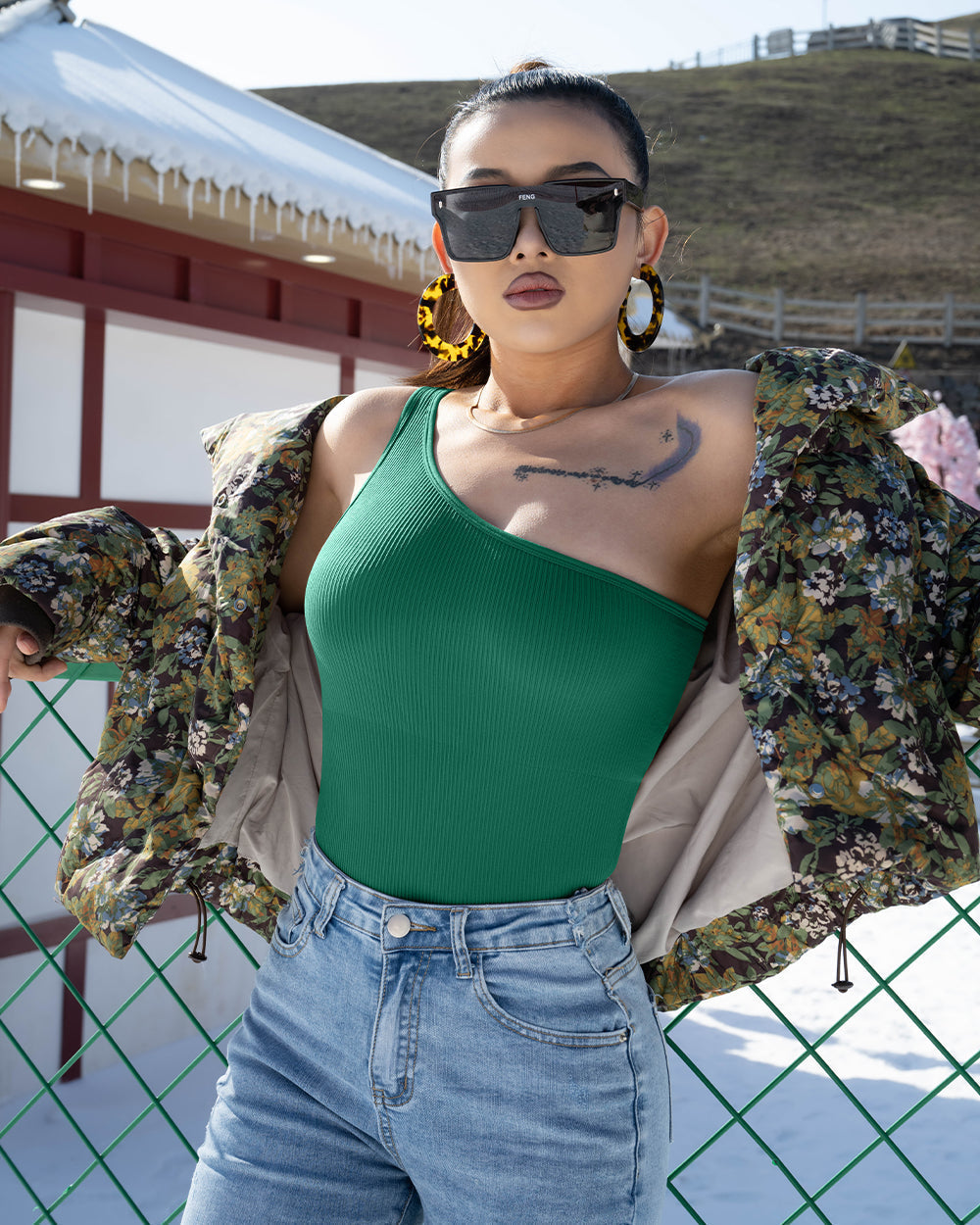 One Shoulder Sleeveless  Bodysuits