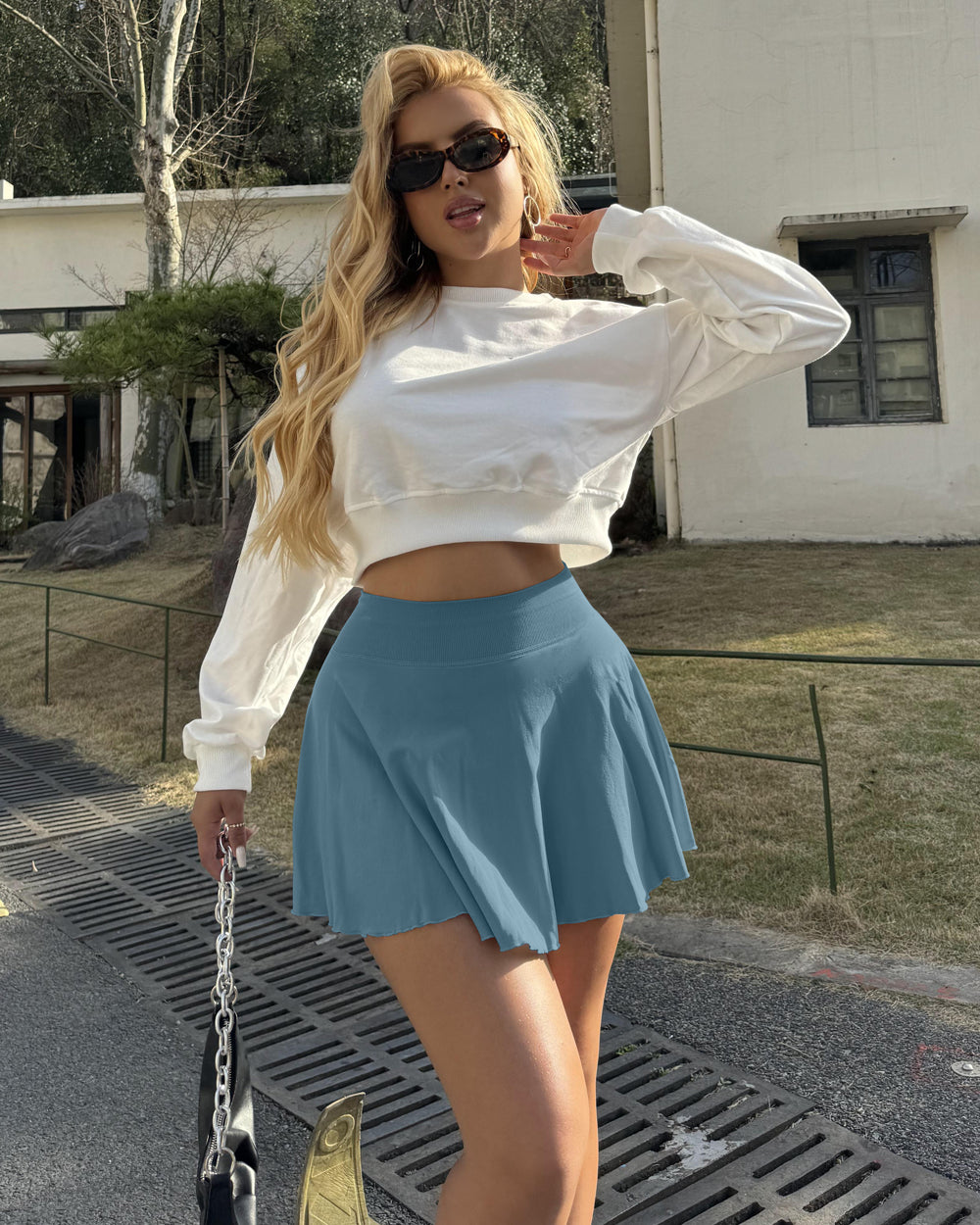2 in 1 Basic Flared Mini Skirts