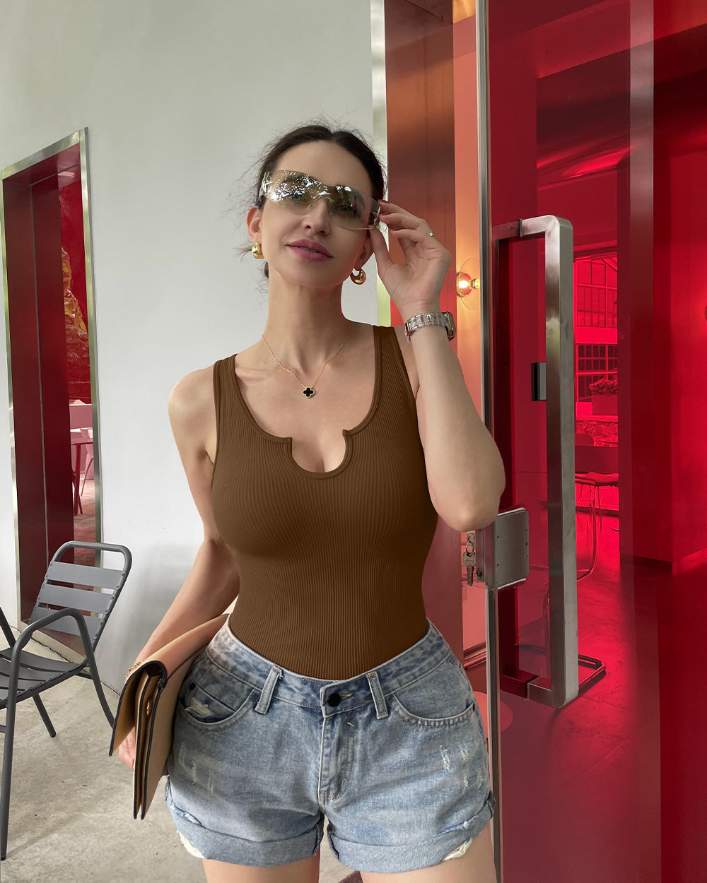 Ribbed  Sleeveless  Bodysuits