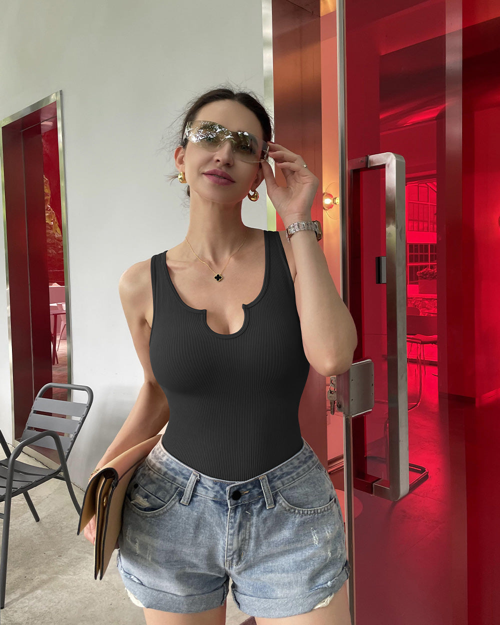Ribbed  Sleeveless  Bodysuits