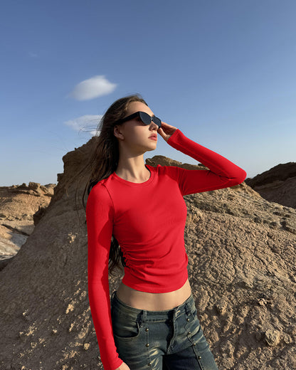 Crew Neck Ruched Stretch Fitted Tee Shirts Tops