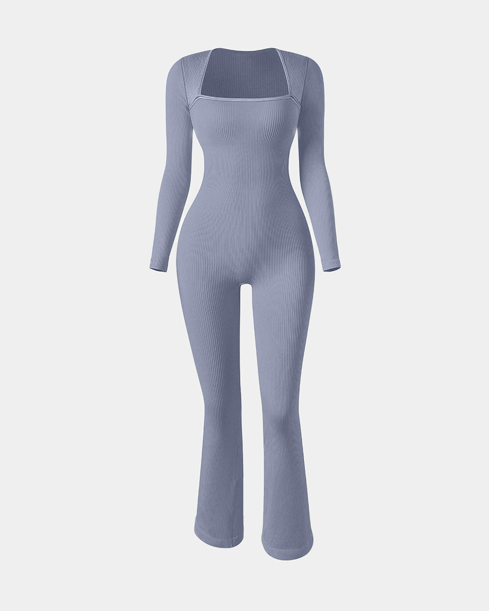 Ribbed Long Sleeve Bell Bottoms Flare Jumpsuits