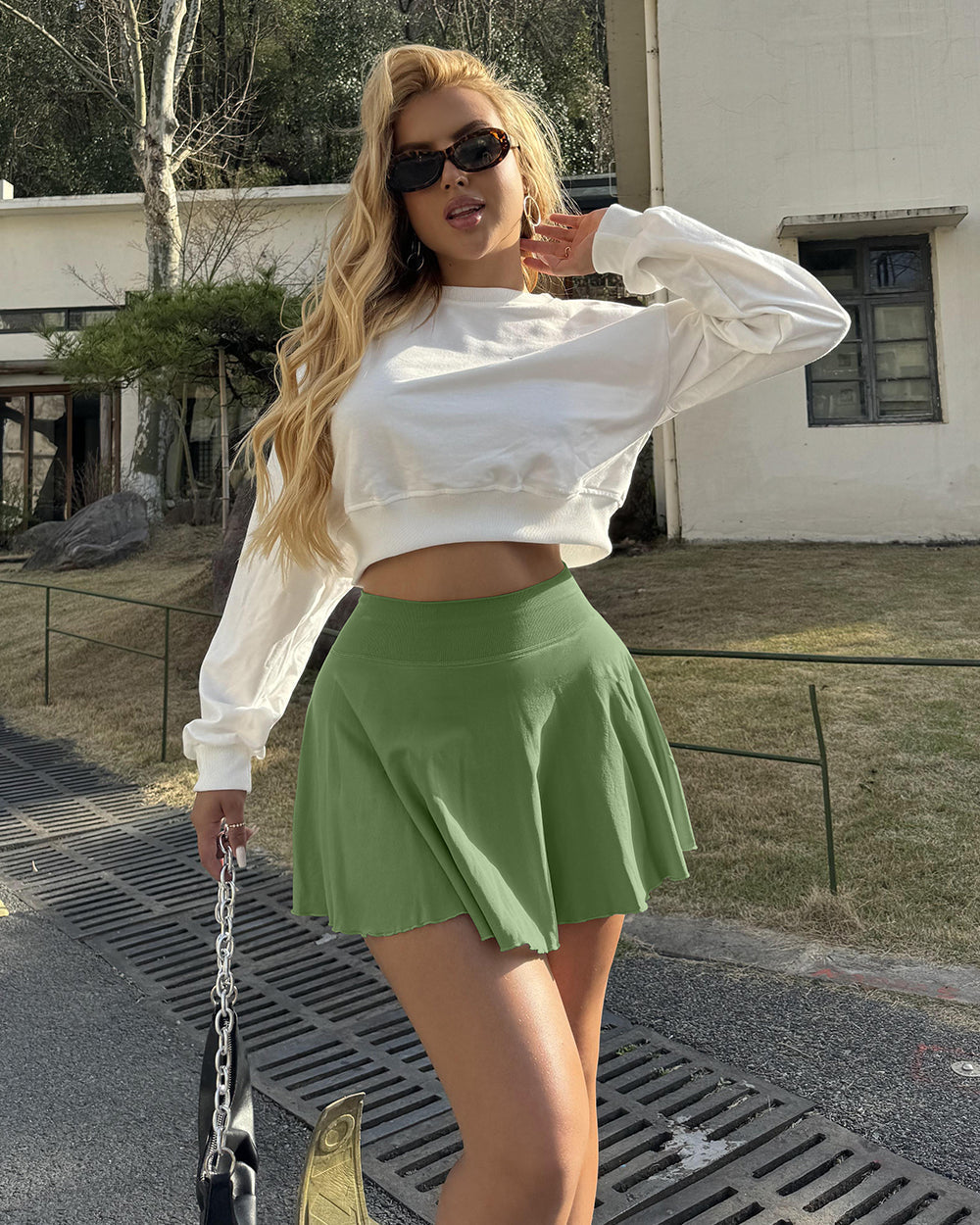 2 in 1 Basic Flared Mini Skirts