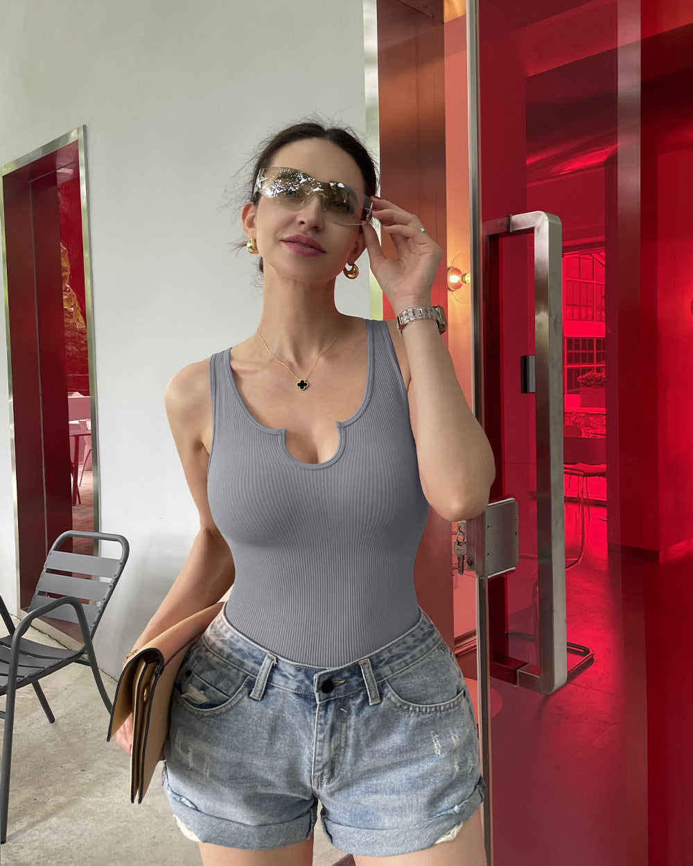 Ribbed  Sleeveless  Bodysuits
