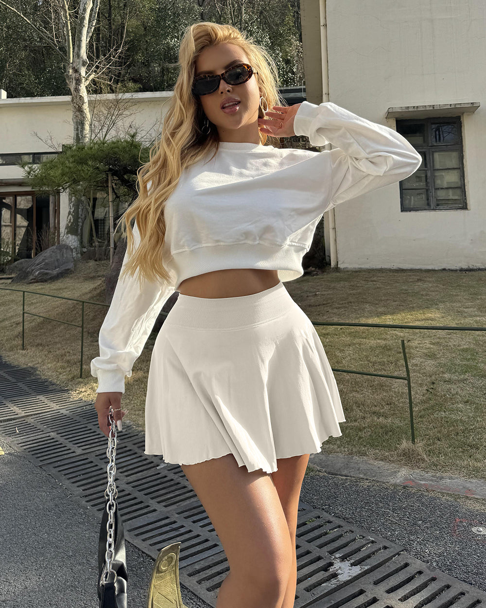 2 in 1 Basic Flared Mini Skirts