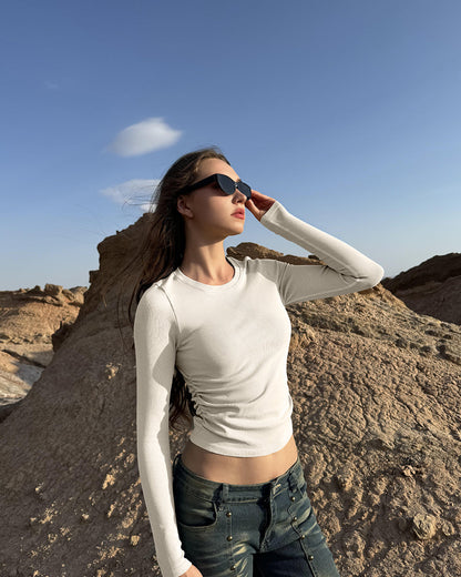 Crew Neck Ruched Stretch Fitted Tee Shirts Tops