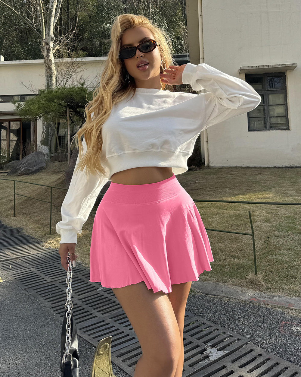 2 in 1 Basic Flared Mini Skirts