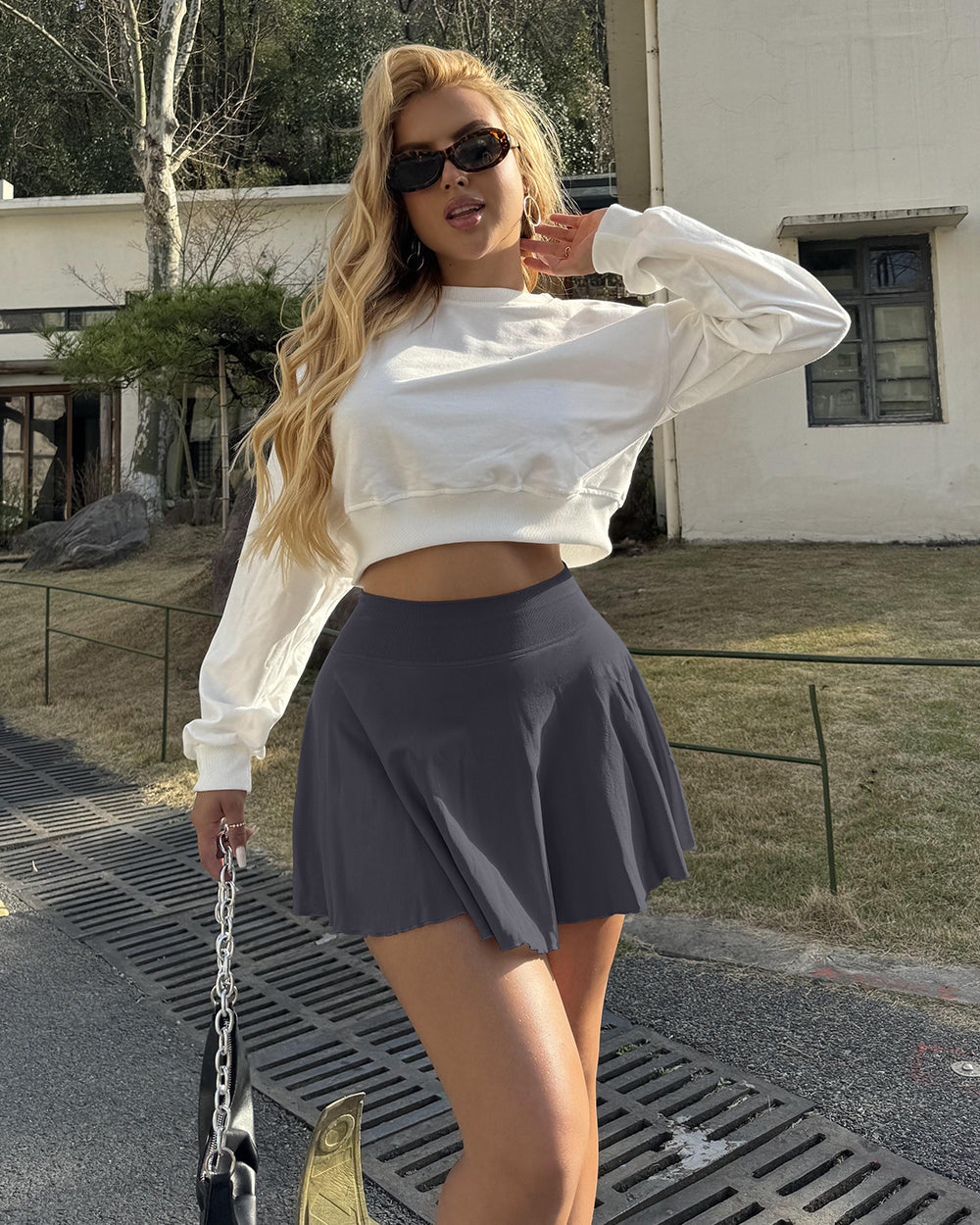 2 in 1 Basic Flared Mini Skirts