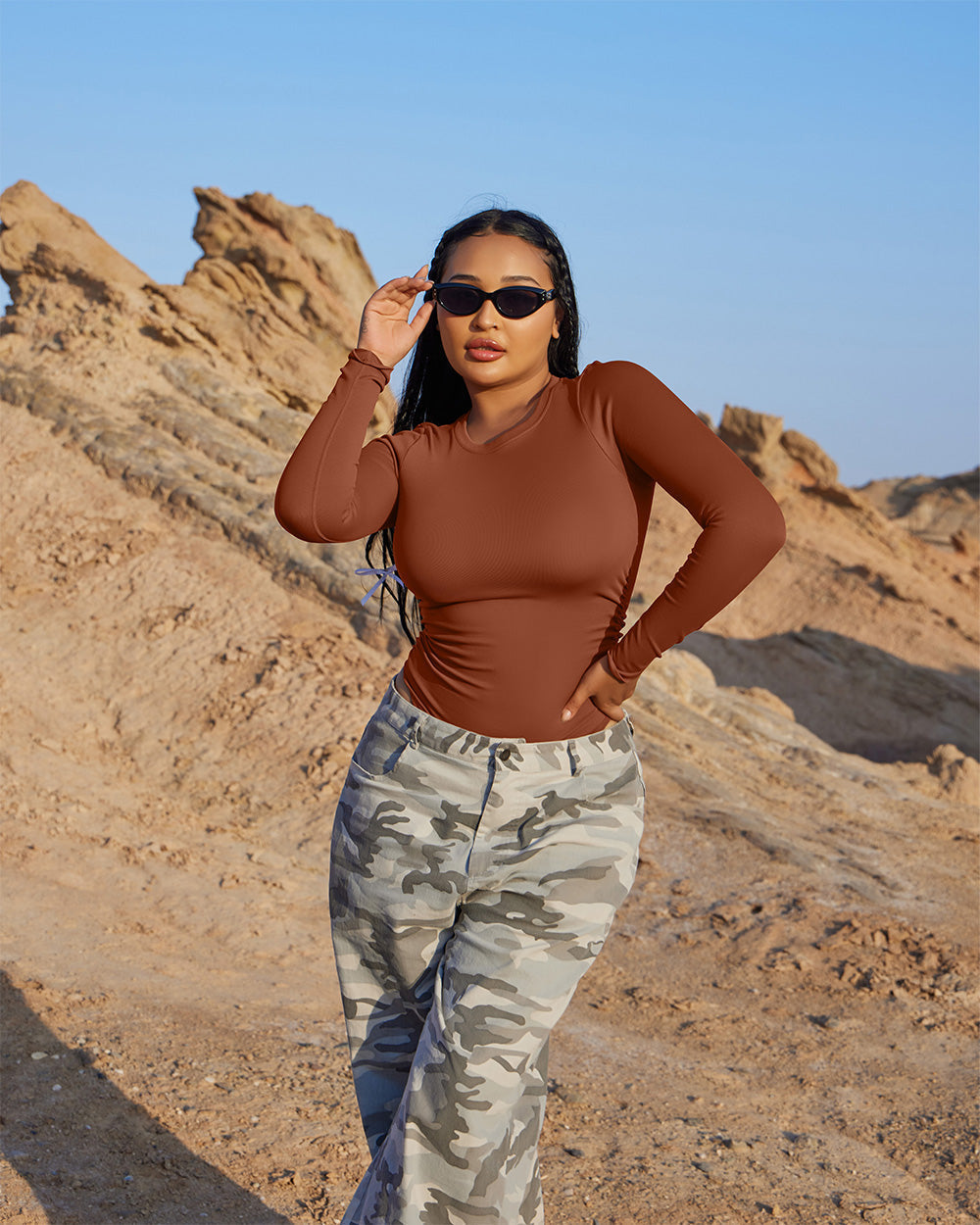 Crew Neck Long Sleeve Ruched Stretch Fitted Bodysuits