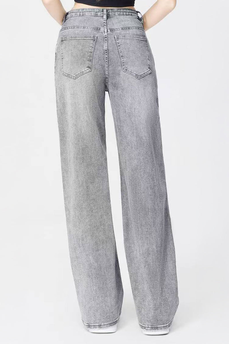 Asymmetrical High Waist Multi Pocket Wide Leg Jeans Street Style