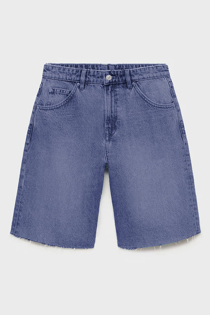 Classy Mid-Rise Tassel Hem Baggy Denim Shorts