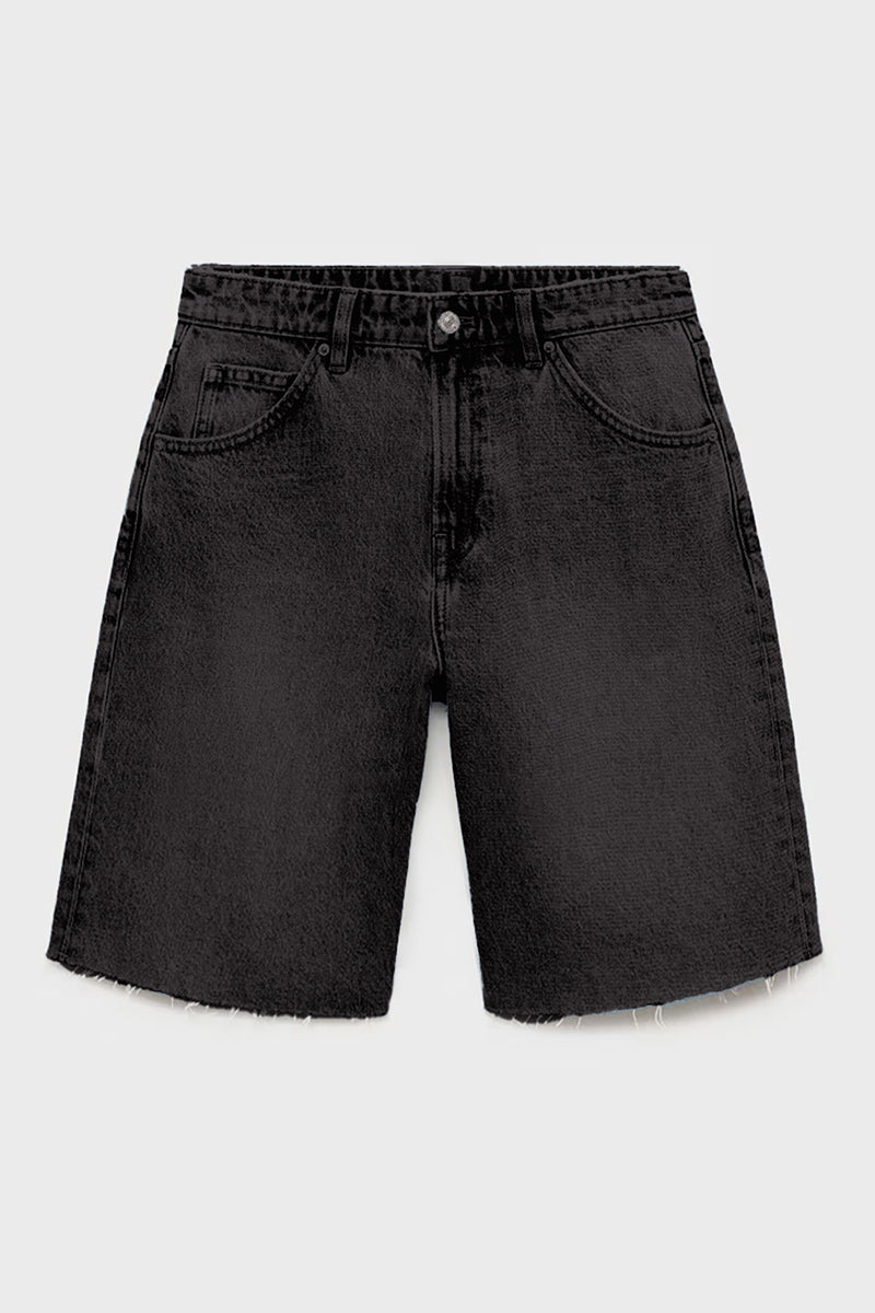 Classy Mid-Rise Tassel Hem Baggy Denim Shorts