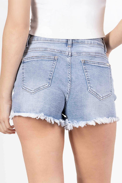 Mid Rise Raw Hem Multi Pocket Denim Shorts Vintage Street Style