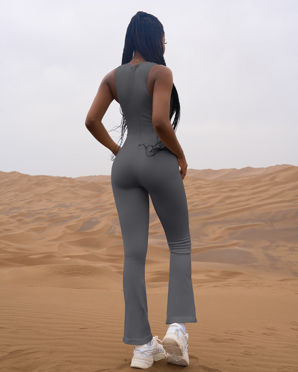 Crew Neck Sleeveless Bell Flare Jumpsuits