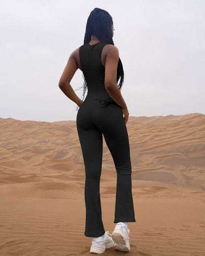 Crew Neck Sleeveless Bell Flare Jumpsuits