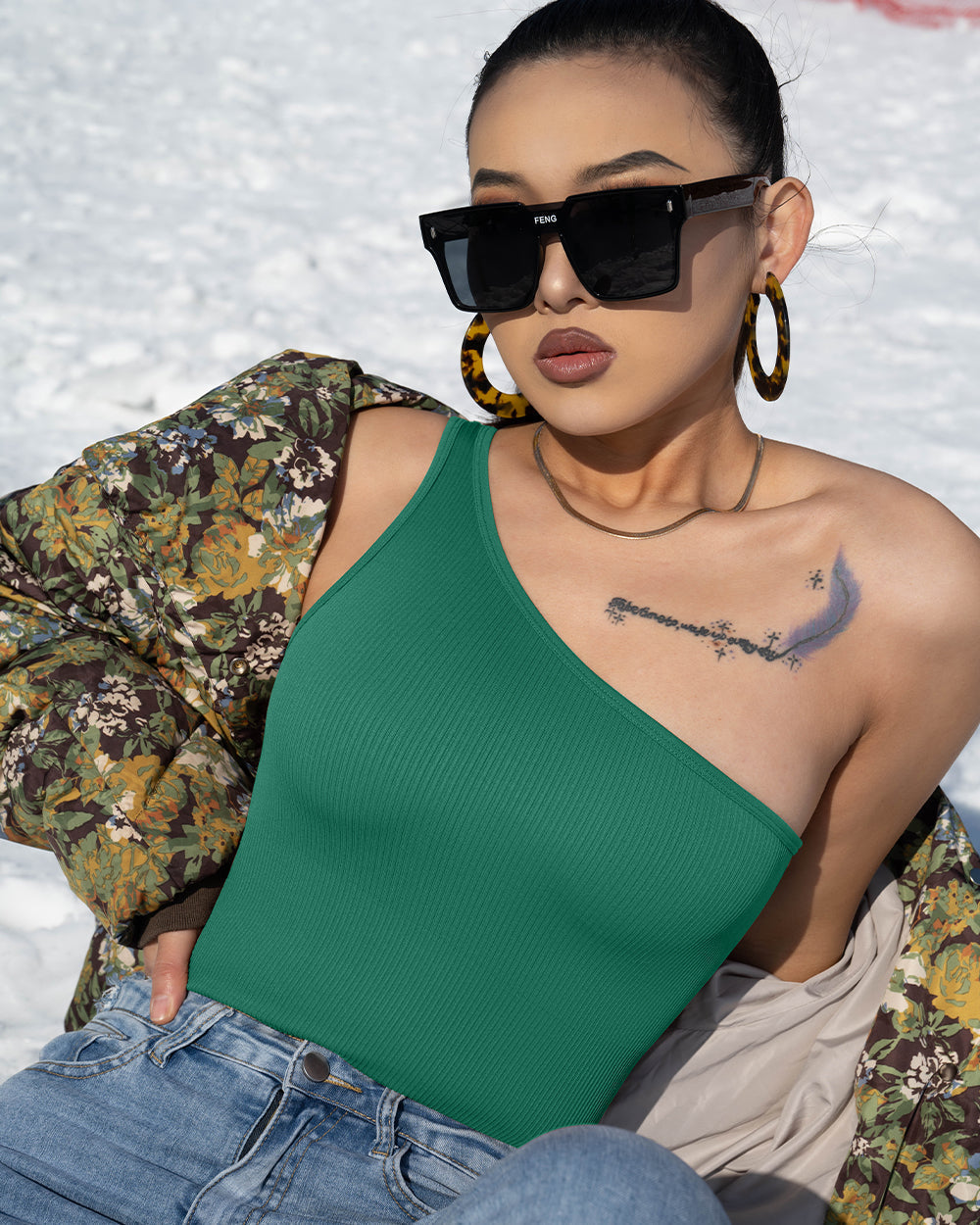 One Shoulder Sleeveless  Bodysuits