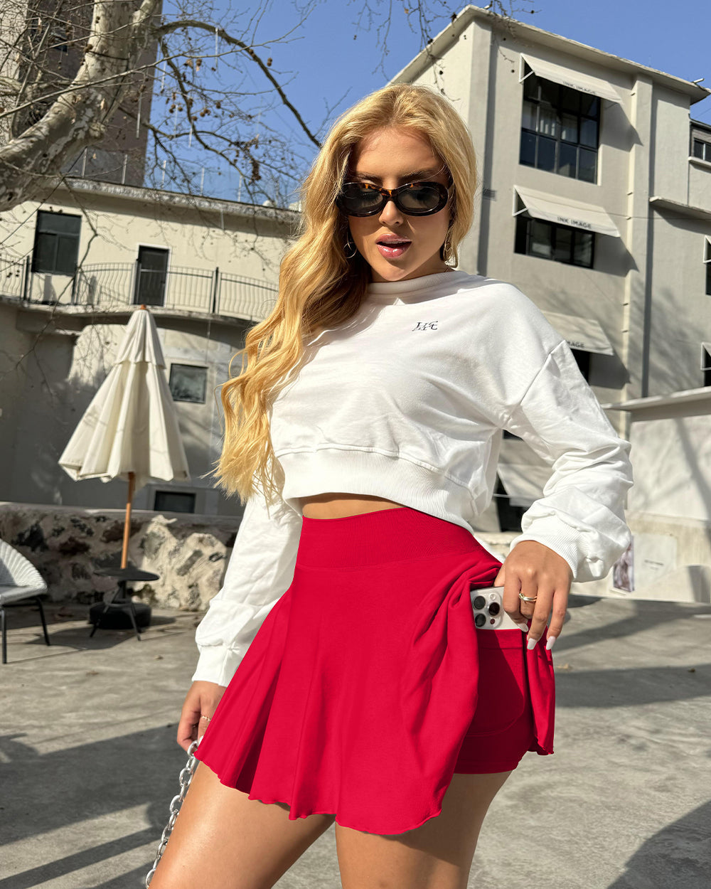 2 in 1 Basic Flared Mini Skirts
