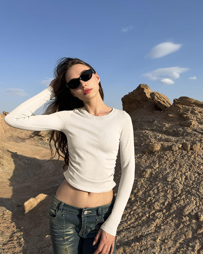 Crew Neck Ruched Stretch Fitted Tee Shirts Tops