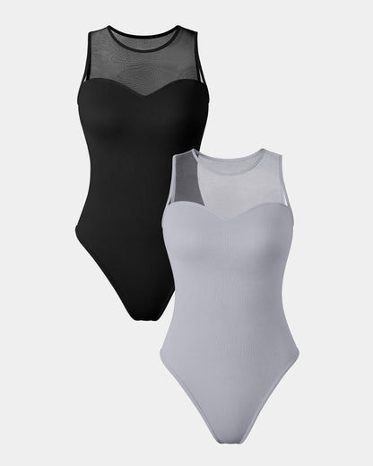 Crew Neck Mesh  Bodysuits