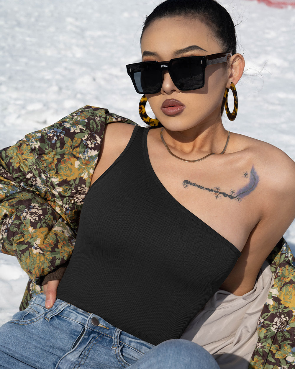 One Shoulder Sleeveless  Bodysuits