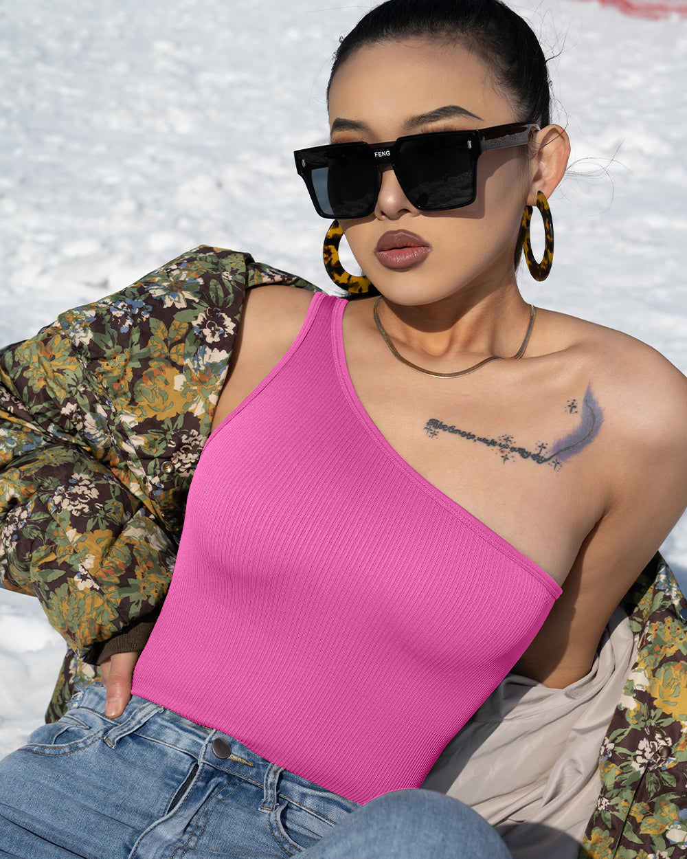 One Shoulder Sleeveless  Bodysuits