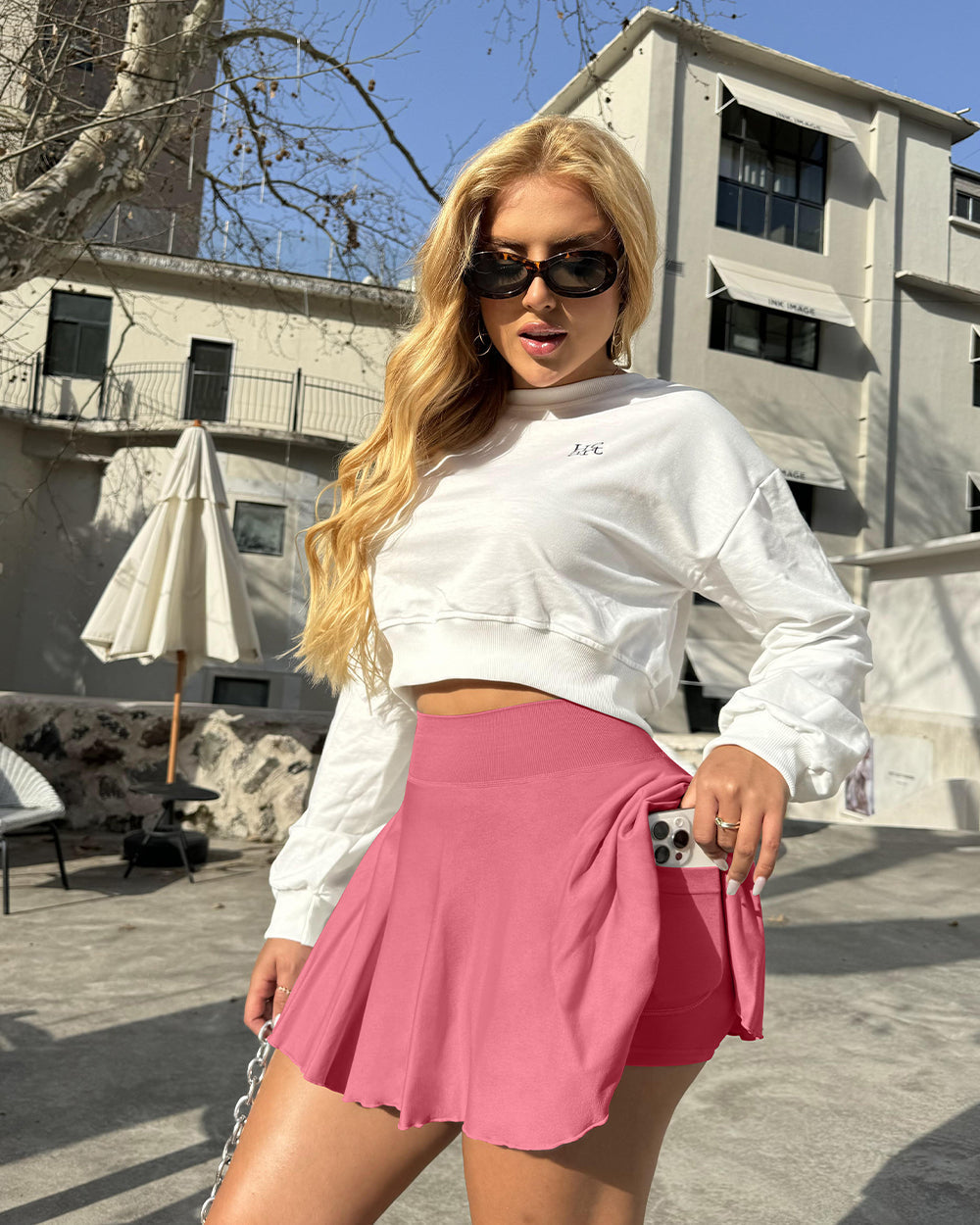 2 in 1 Basic Flared Mini Skirts