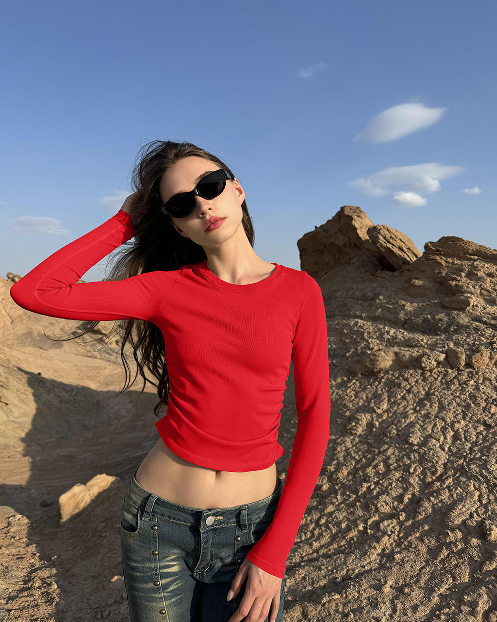 Crew Neck Ruched Stretch Fitted Tee Shirts Tops