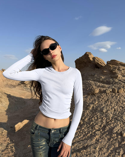 Crew Neck Ruched Stretch Fitted Tee Shirts Tops