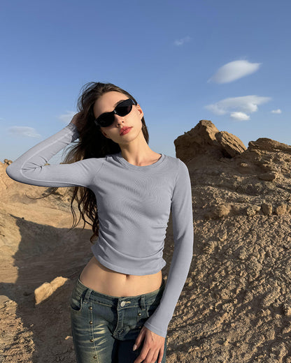 Crew Neck Ruched Stretch Fitted Tee Shirts Tops