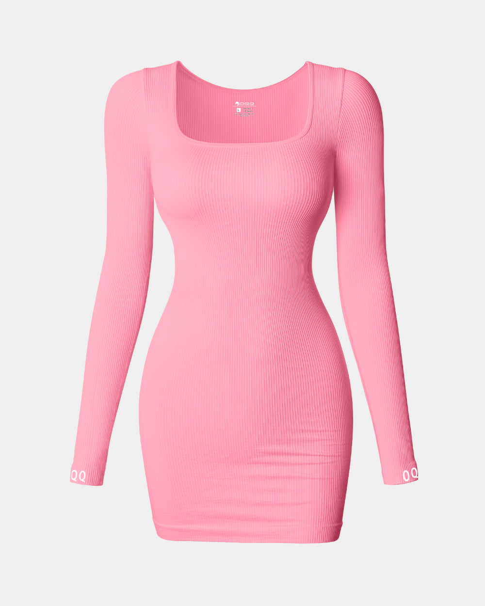 Ribbed Long Sleeve Square Neck Tops Mini Dress