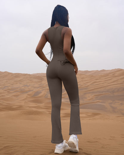 Crew Neck Sleeveless Bell Flare Jumpsuits