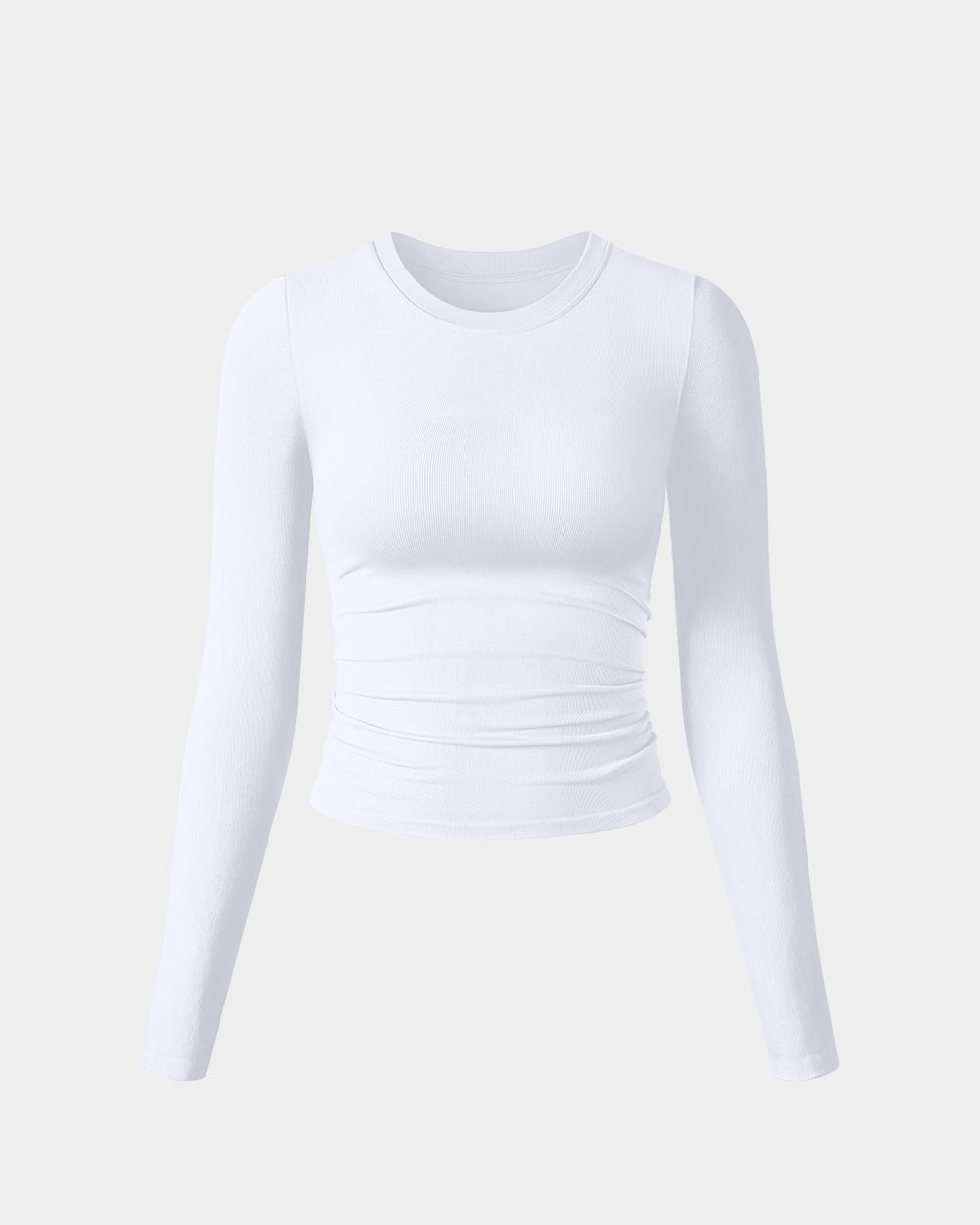 Crew Neck Ruched Stretch Fitted Tee Shirts Tops