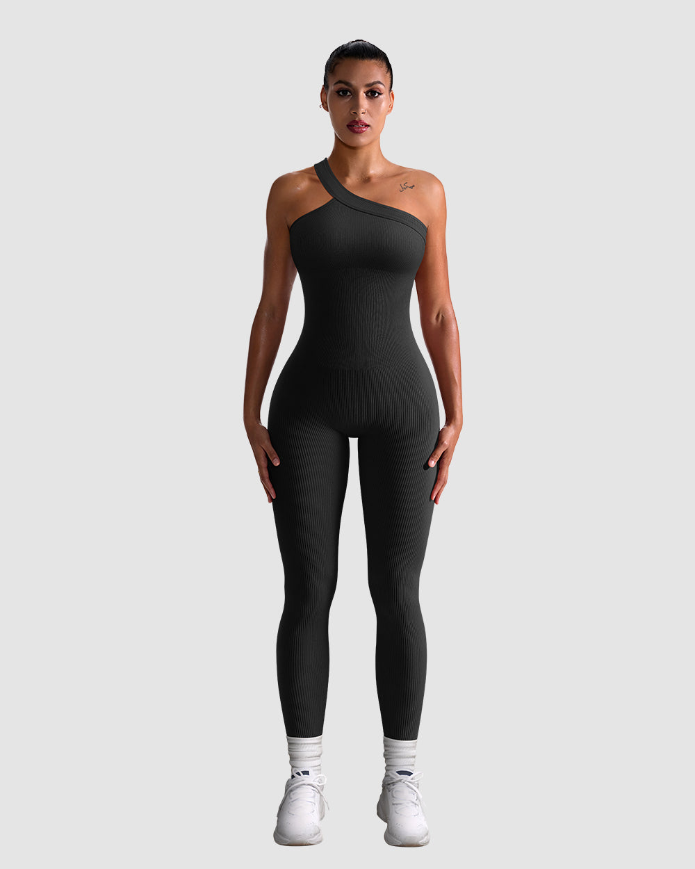 Ribbed One Shoulder  Sport Jumpsuits